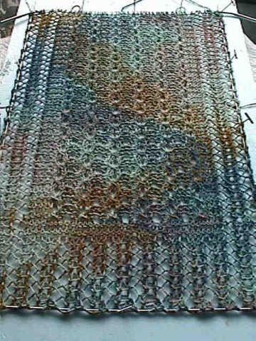 Reversible Lace Cables Scarf being blocked in progress