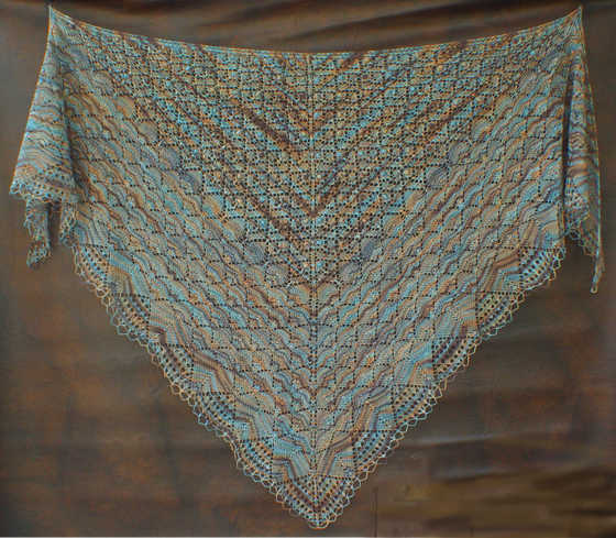 H37 Bobble Lace Flowers Triangle Shawl spread out flat