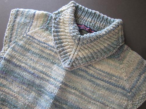 V-Collar Dickey in variegated yarn handspun from dyed Merino wool roving
