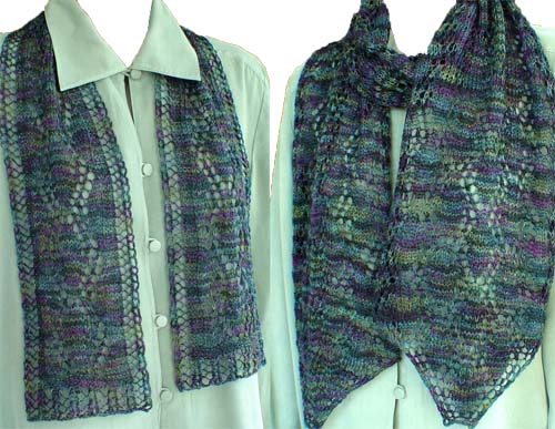 Lace Leaves Scarves - narrow rectangular version (left) and version with shaped ends (right)