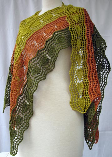 Bi-directional Lace Strips Stole showcases Himalaya Duke Silk yarn in 3 colors