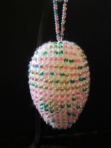 Fab Bead Egg, a play on words and Faberge-inspired knit version of a beaded 3-dimensional egg shape