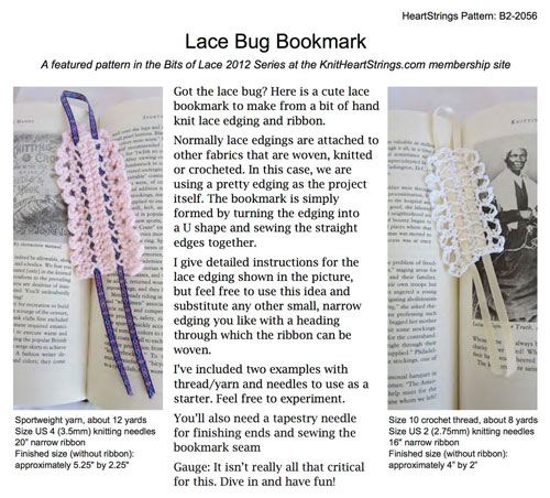 Lace Bug Bookmark pattern data sheet