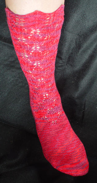 Lace Maple Leaf Socks in Crystal Palace Panda Silk color 4011 Cranberry Tones