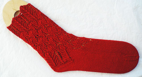 Lace Maple Leaf Socks in Crystal Palace Panda Cotton color 0514 Ketchup