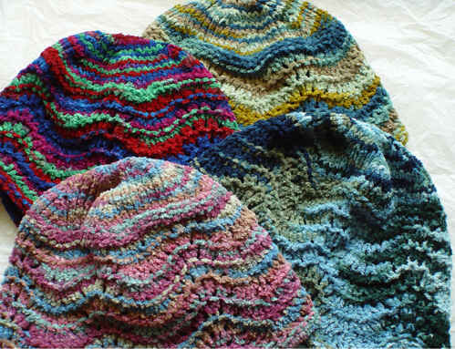 Scalloped Juliet Cap in variegated colors of cotton chenille yarn