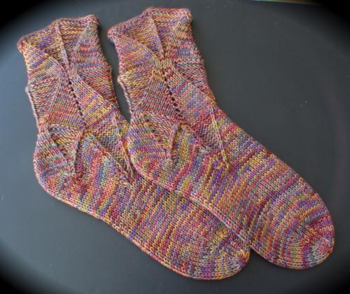 Shapely Sandal Socks knitted in Lorna's Laces #64 Gold Hill and #74 Mother Lode